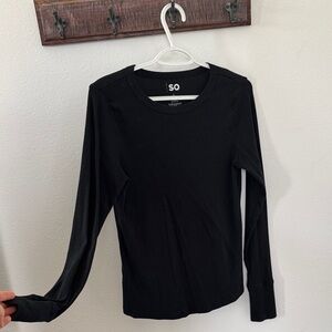 SO Women's Black Long-Sleeve Waffle Thermal Top